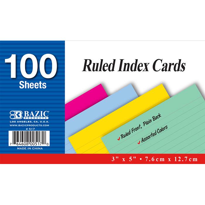 100 Ct. 3 X 5 Ruled Colored Index Card - Crown Office Supplies
